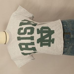 Notre Dame Irish Crop Cut Off Tee Rolled Edge Heather Gray T Shirt Top Made USA